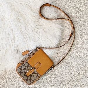 Coach Signature C Logo Tan Cross body Shoulder Leather Purse
